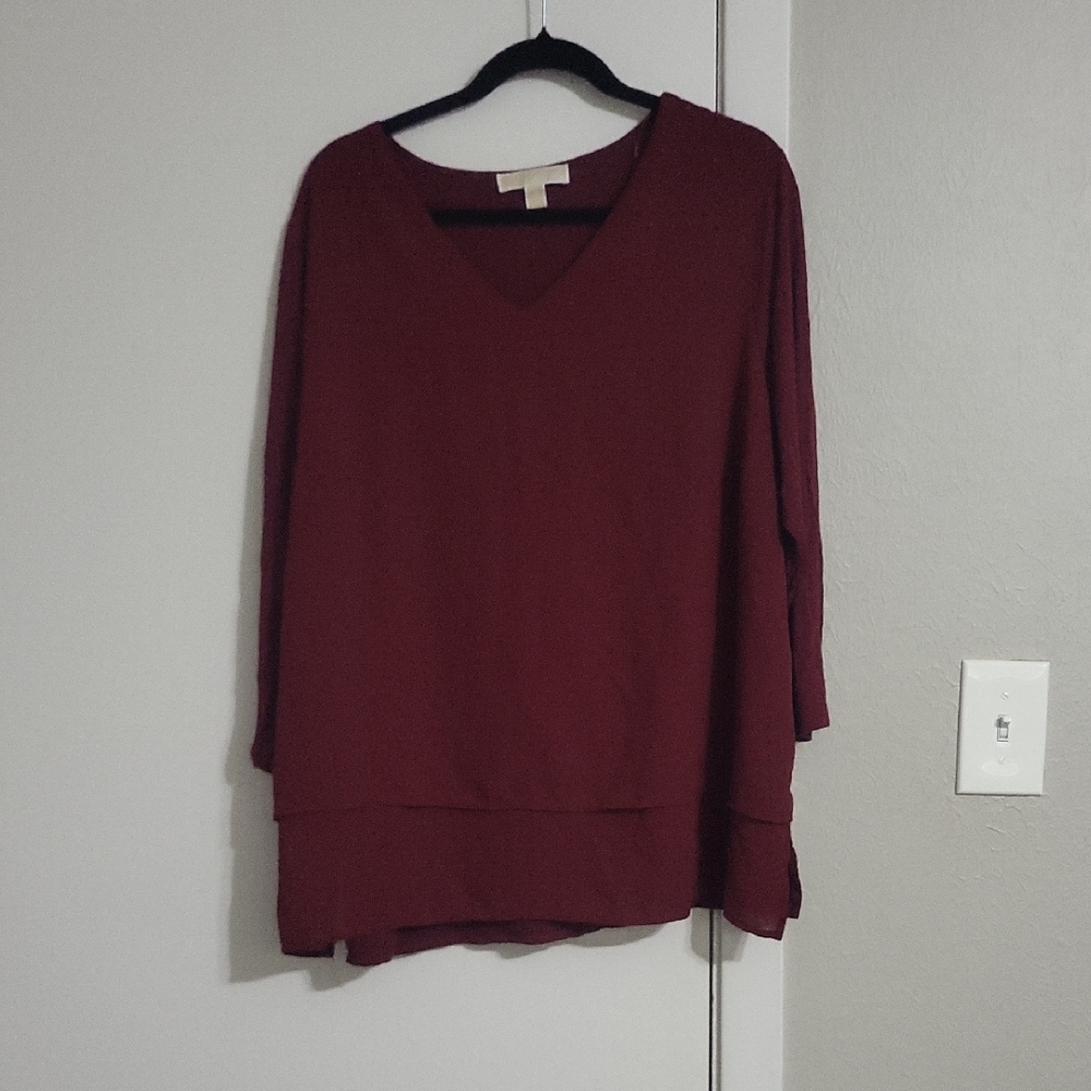 Michael Kors Red Siryah VNeck MIXBlouse